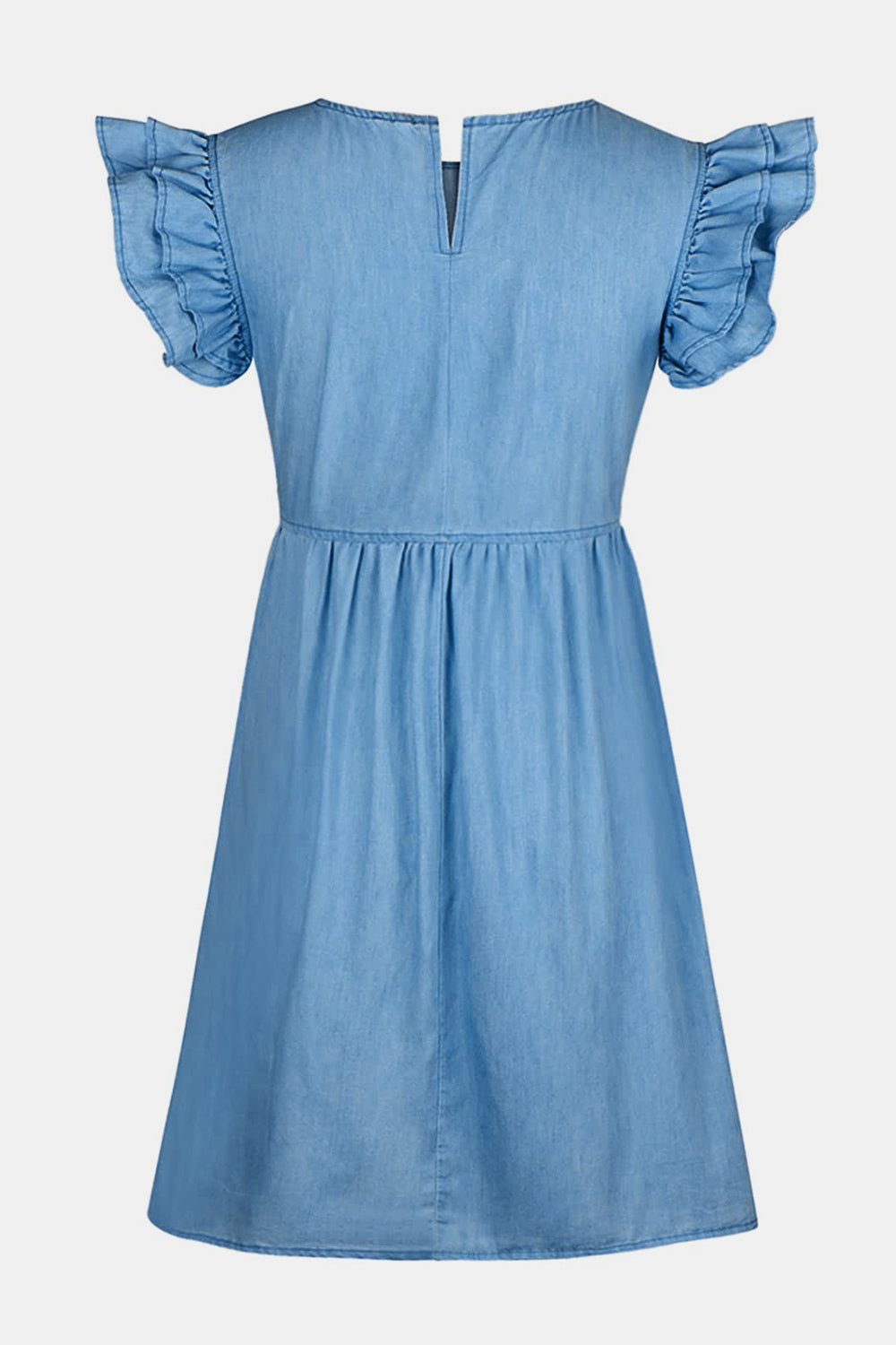 Aura Stylo - Full Size Ruffled Round Neck Cap Sleeve Denim Dress