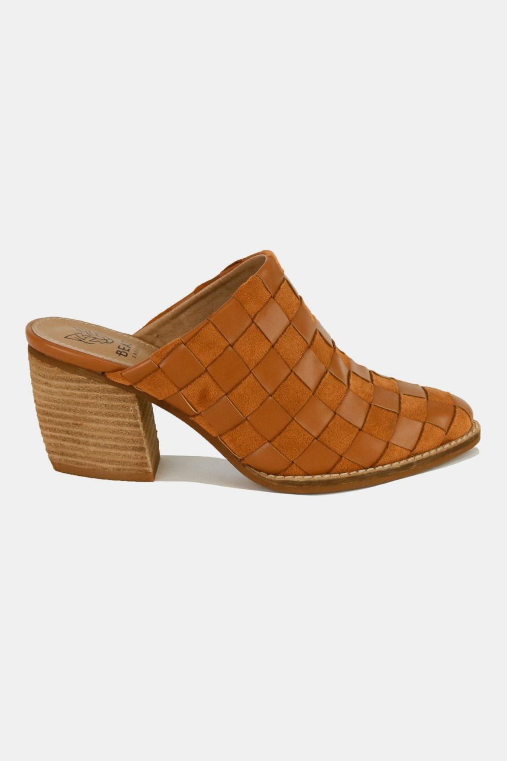 Aura Stylo - Beast Fashion Woven Checkerboard Block Heel Mule Shoes