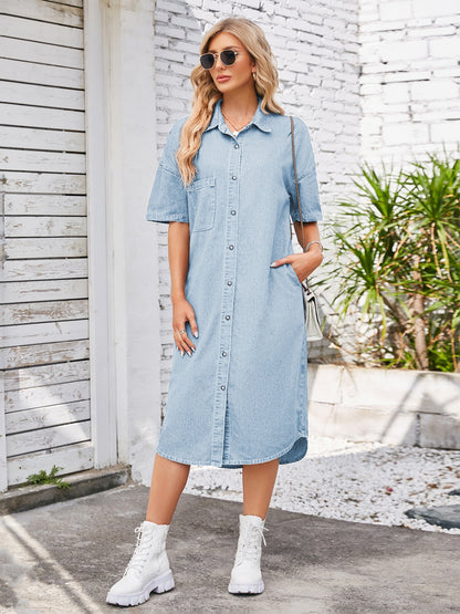 Aura Stylo - Button Up Dropped Shoulder Denim Dress