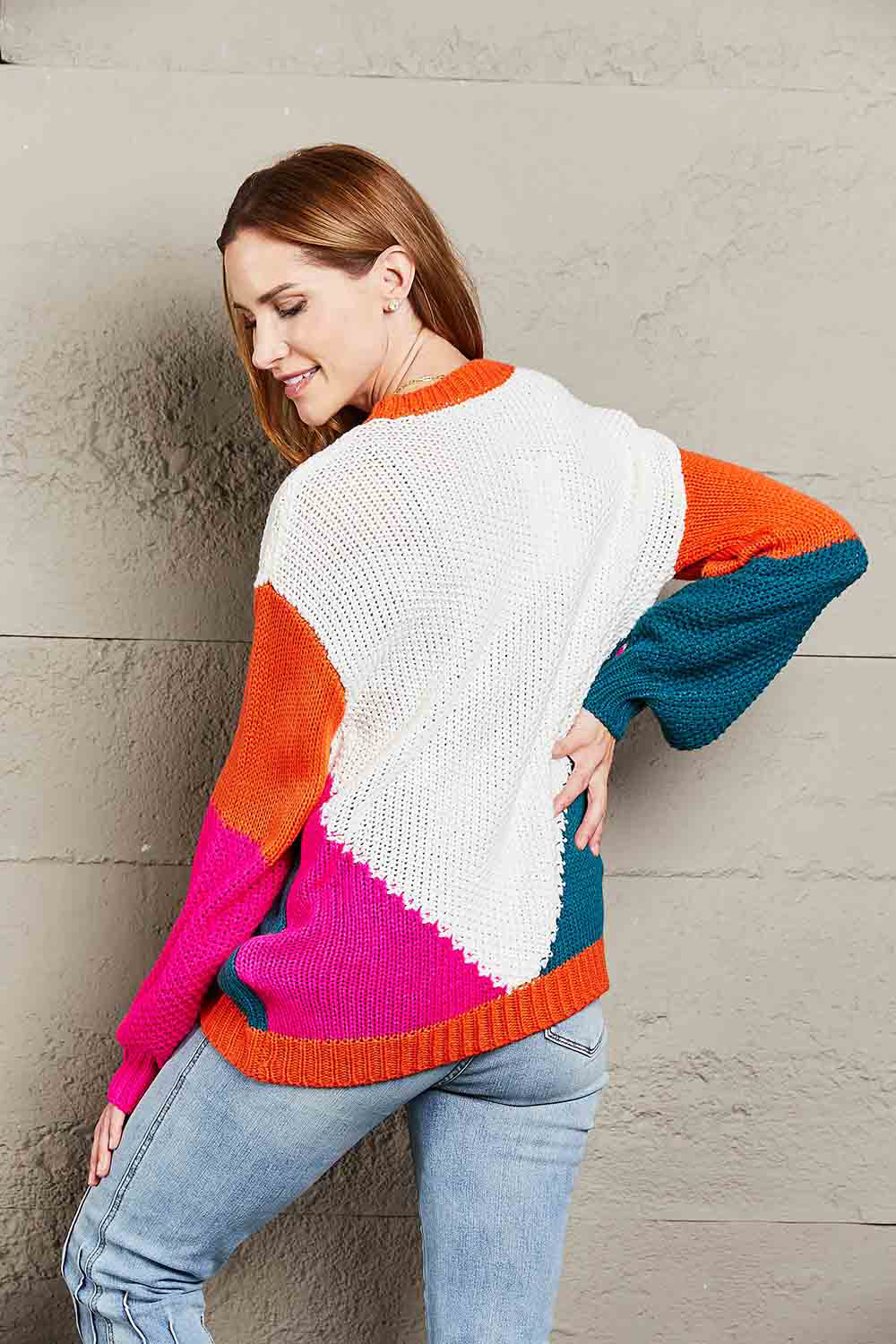 Aura Stylo - Angel Wings Color Block Round Neck Drop Shoulder Sweater