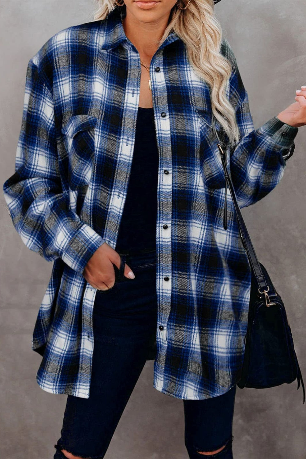 Aura Stylo - Full Size Plaid Collared Neck Long Sleeve Shirt