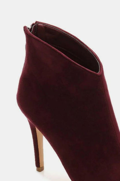 Aura Stylo - Beast Fashion Suede Stiletto Ankle Booties with Back Zippers