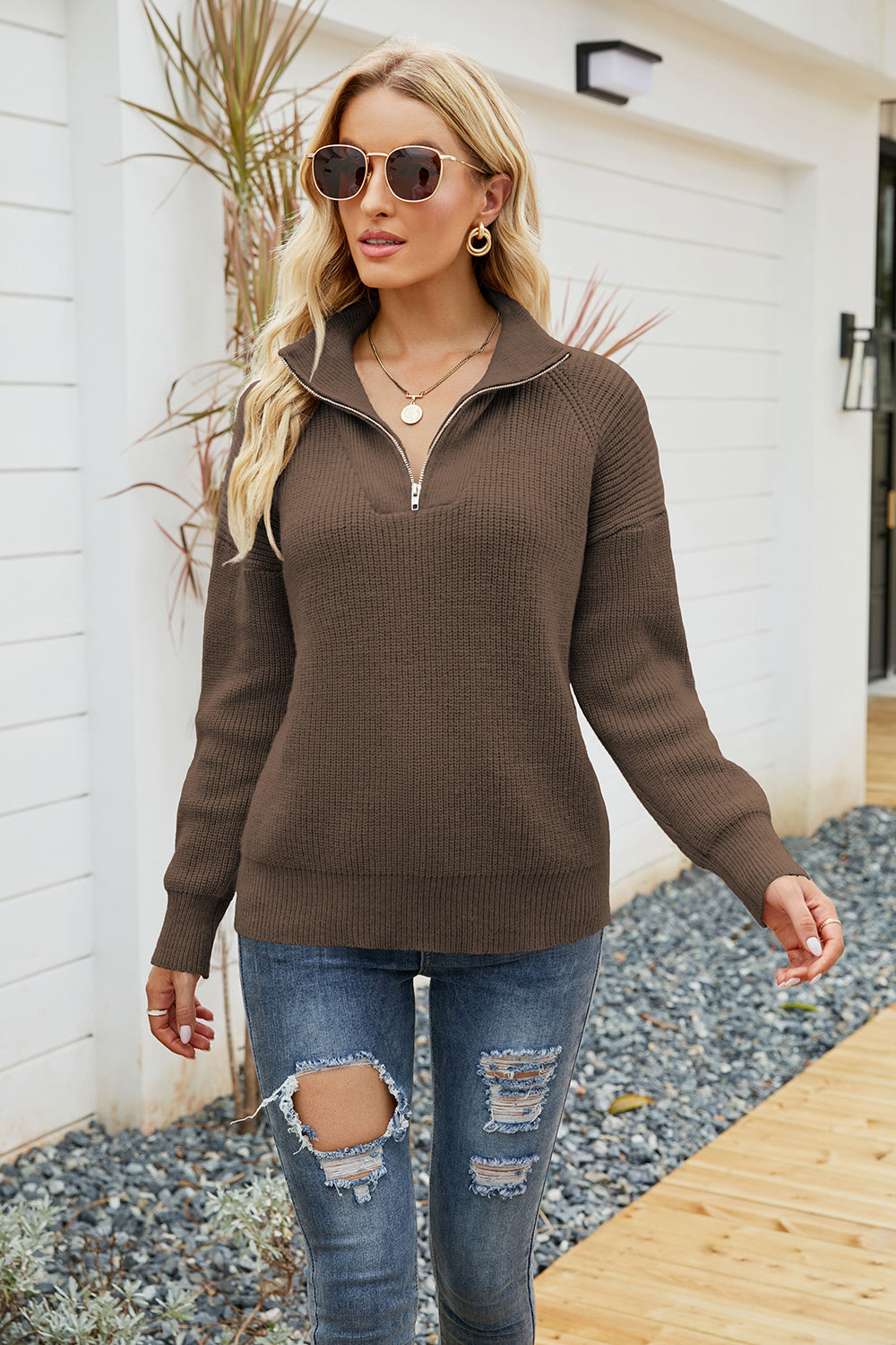 Aura Stylo - Quarter-Zip Collared Neck Sweater