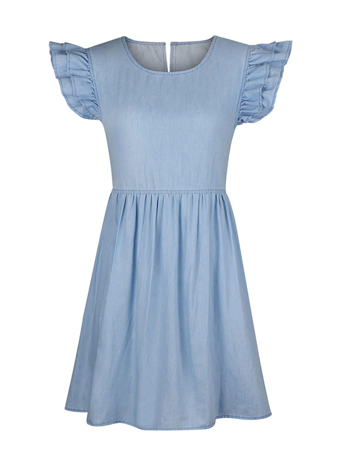 Aura Stylo - Full Size Ruffled Round Neck Cap Sleeve Denim Dress