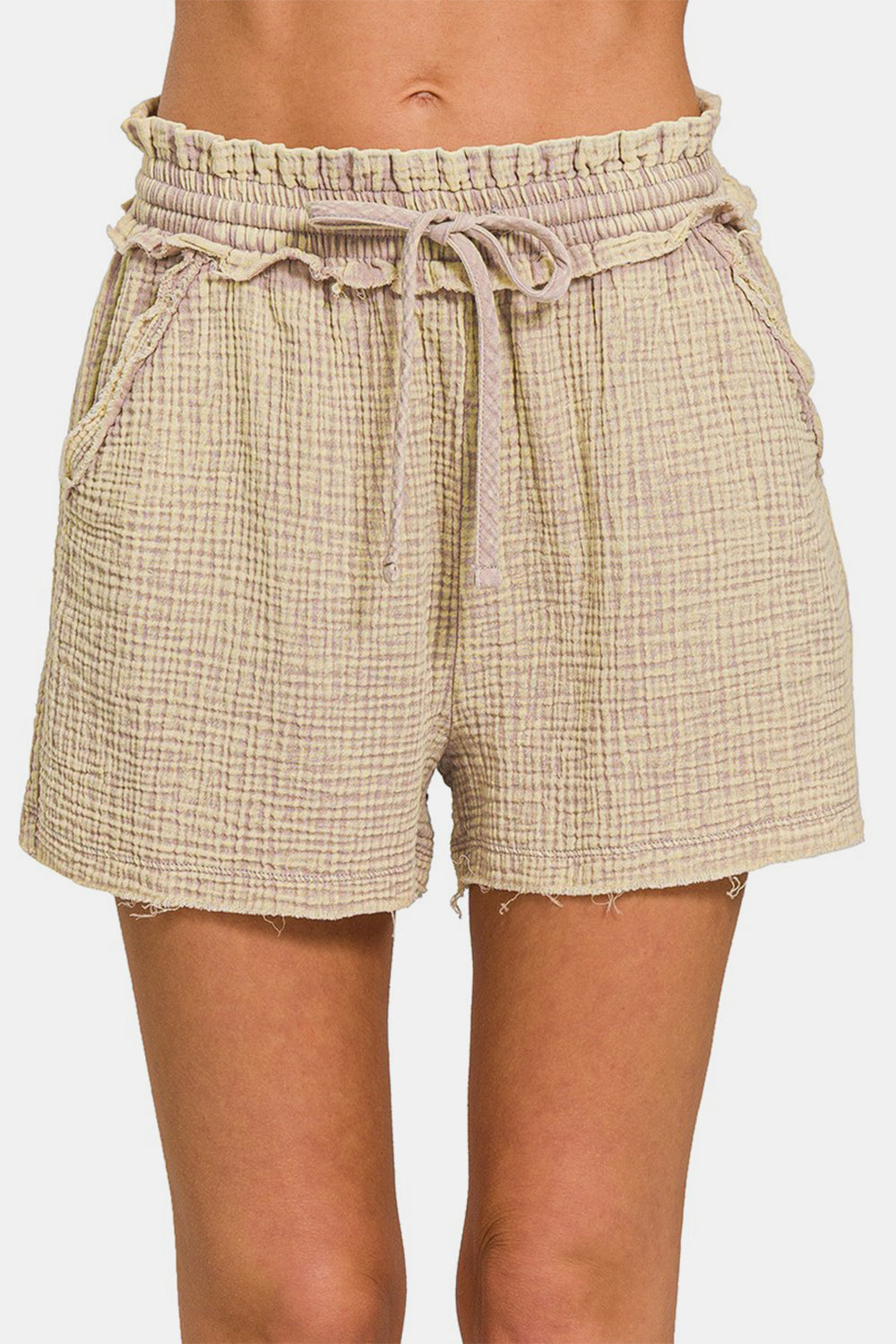 Aura Stylo - Zenana Washed Frayed Hem Drawstring Shorts