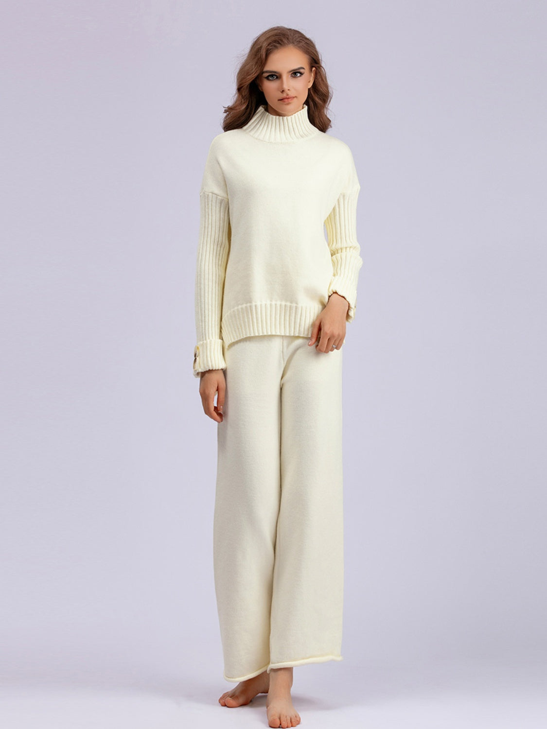 Aura Stylo - Basic Bae High- Low Turtleneck Long Sleeve Top and Pants Sweater Set