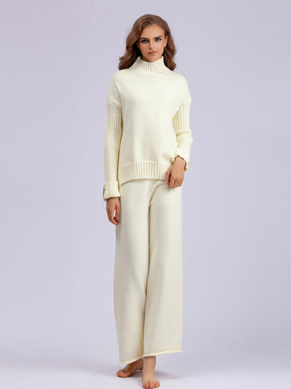 Aura Stylo - Basic Bae High- Low Turtleneck Long Sleeve Top and Pants Sweater Set