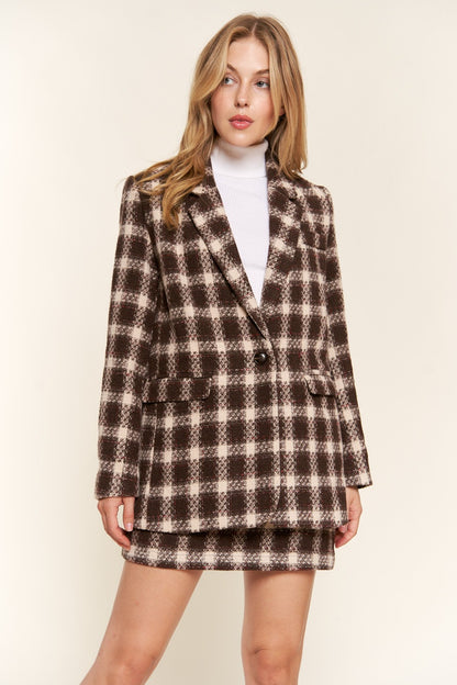 Aura Stylo - And The Why Full Size Plaid Brushed One Button Blazer