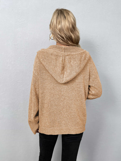 Aura Stylo - Button-Down Long Sleeve Hooded Sweater