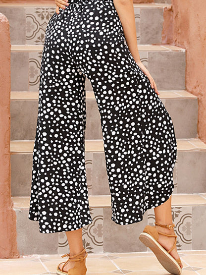 Aura Stylo - Perfee Slit Polka Dot Wide Leg Pants