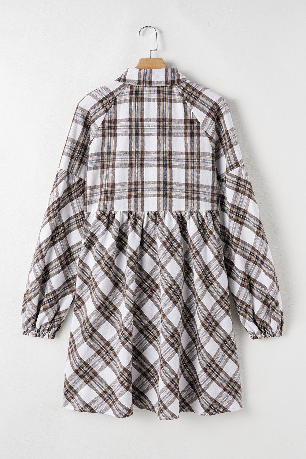 Aura Stylo - Full Size Plaid Collared Neck Balloon Sleeve Mini Shirt Dress