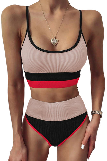 Aura Stylo - Color Block Spaghetti Strap Two-Piece Swim Set.