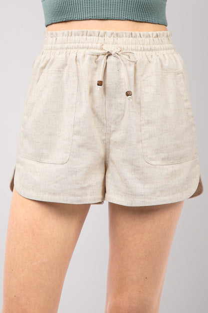 Aura Stylo - VERY J Drawstring Elastic Waist Linen Shorts