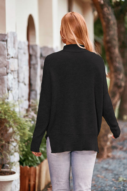 Aura Stylo - Mock Neck Rib-Knit Sweater