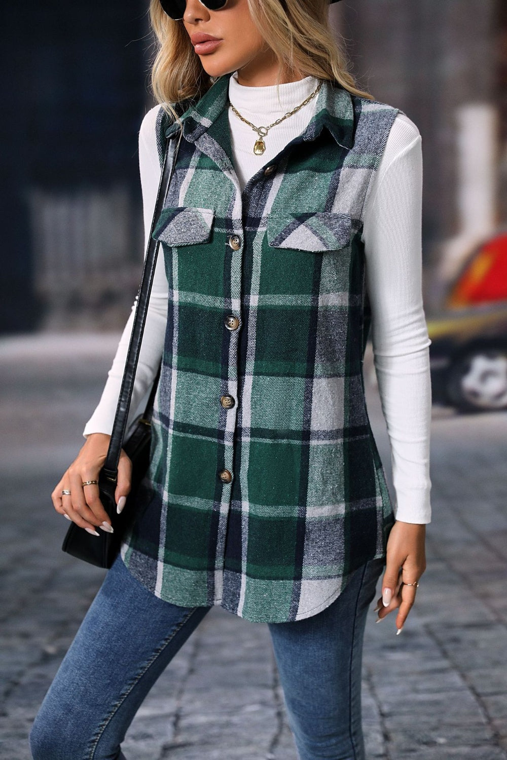 Aura Stylo - Plaid Button Up Vest Coat