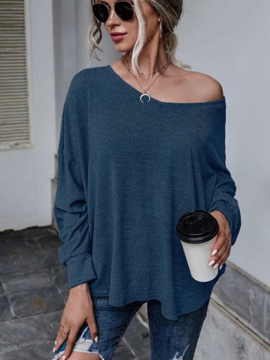 Full Size Double Tie Drop Shoulder Long Sleeve T-Shirt