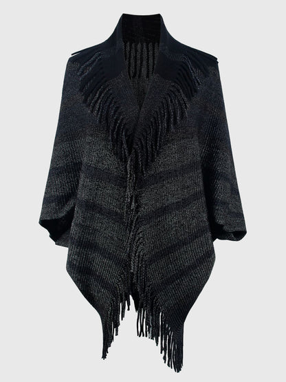 Aura Stylo - Fringe Detail Open Front Poncho