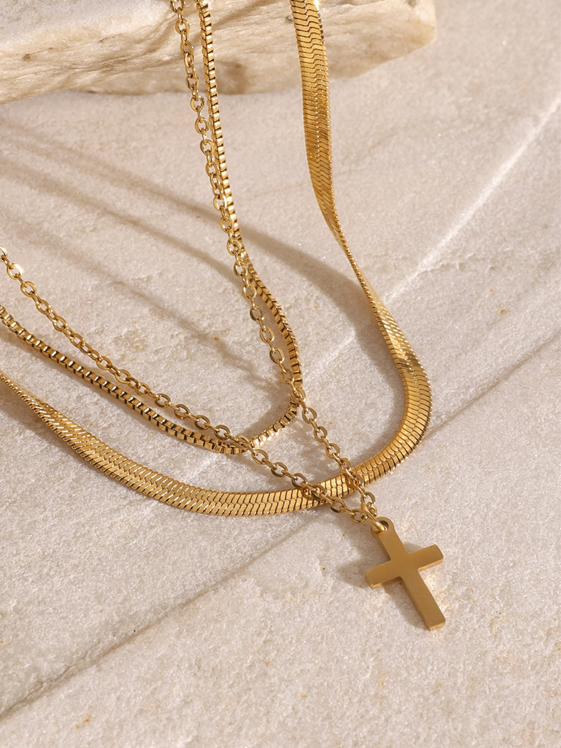 Aura Stylo - 18K Gold-Plated Three-Layered Cross Necklace