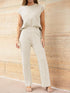  Round Neck Cap Sleeve Top and Pants Knit Set