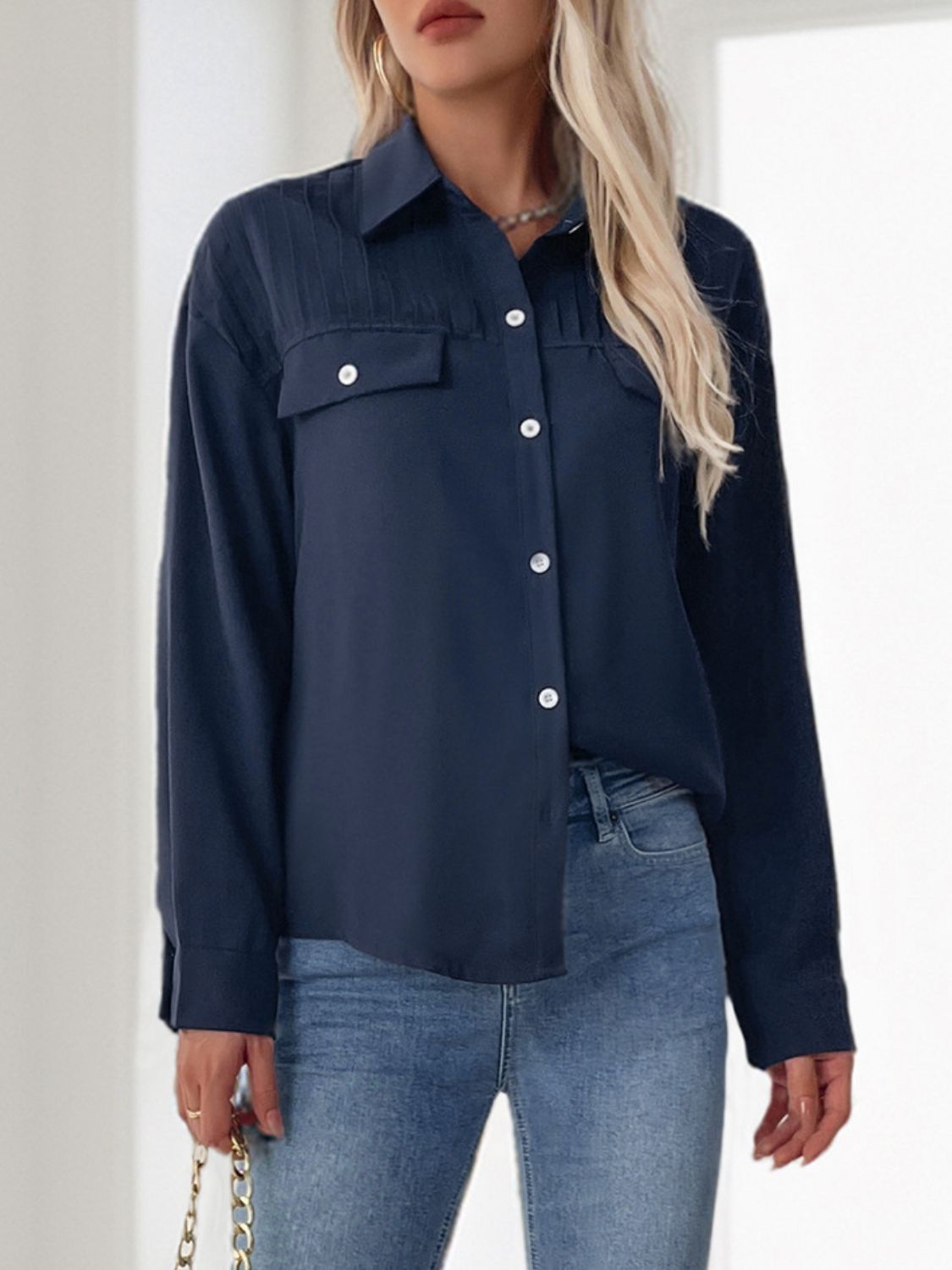 Aura Stylo - Perfee Buttoned Down Long Sleeve Shirt