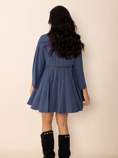 Aura Stylo - Cutout Johnny Collar Long Sleeve Mini Dress