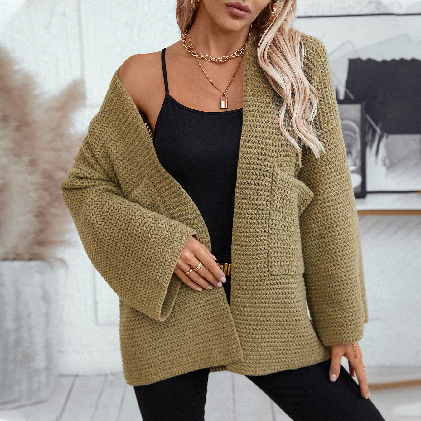 Aura Stylo - Open Front Long Sleeve Cardigan