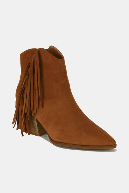 Aura Stylo - Beast Fashion Suede Fringe Point Toe Ankle Boots