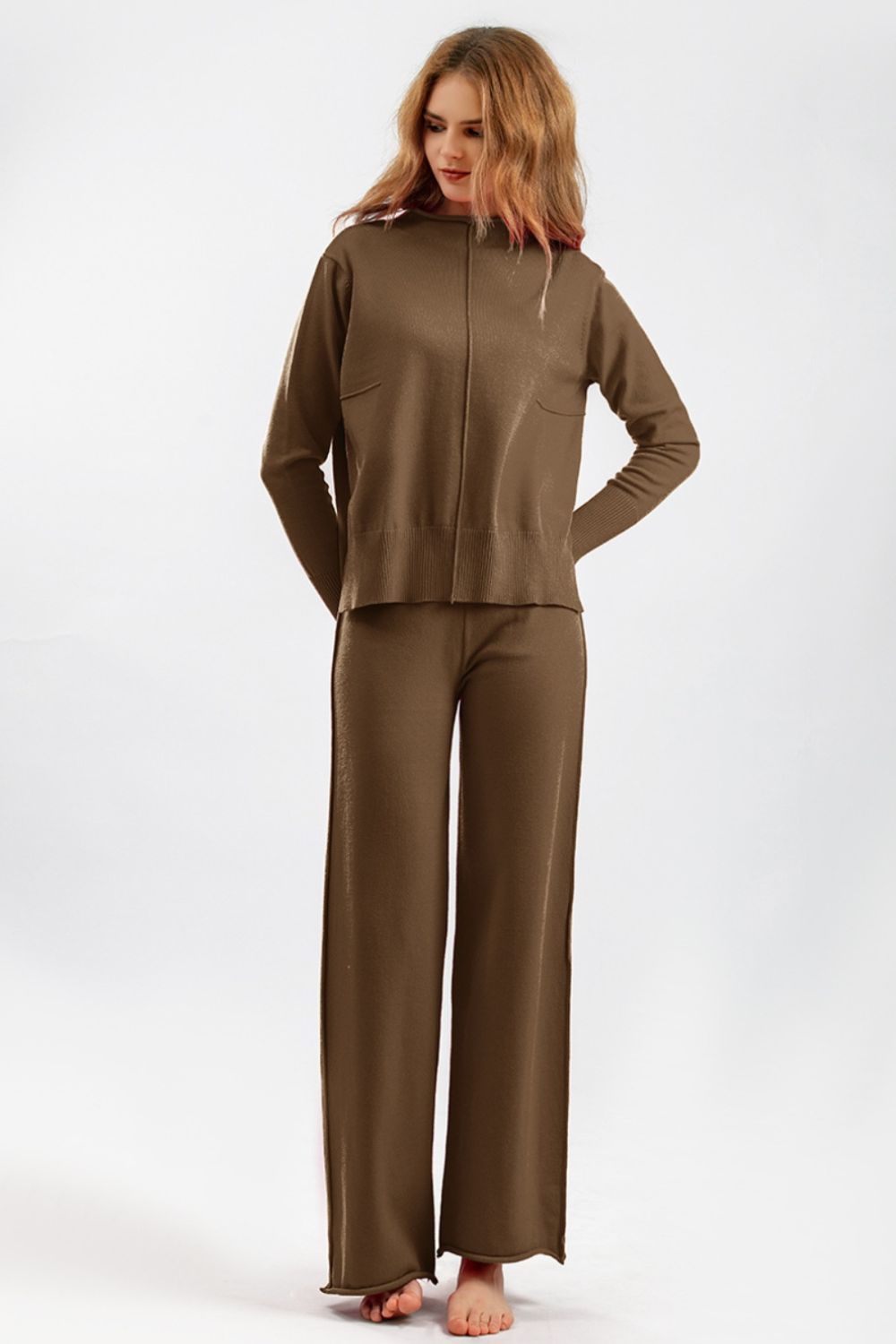 Aura Stylo - Basic Bae Mock Neck Long Sleeve Top and Pants Sweater Set