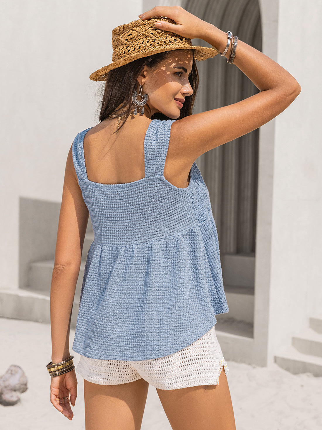 Trendy Textured Tied V-Neck Tank