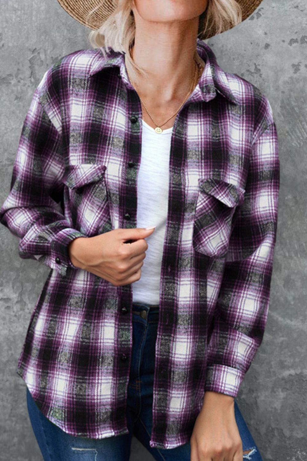 Aura Stylo - Full Size Plaid Collared Neck Long Sleeve Shirt