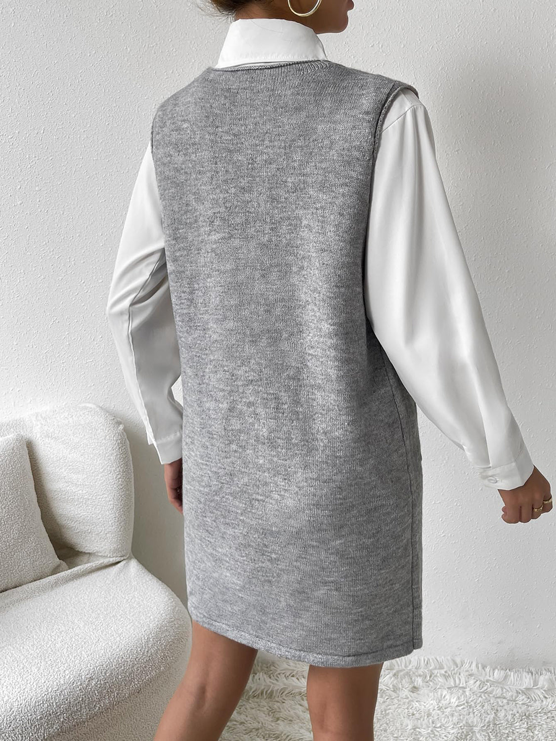 V-Neck Sleeveless Sweater Dress with Pockets