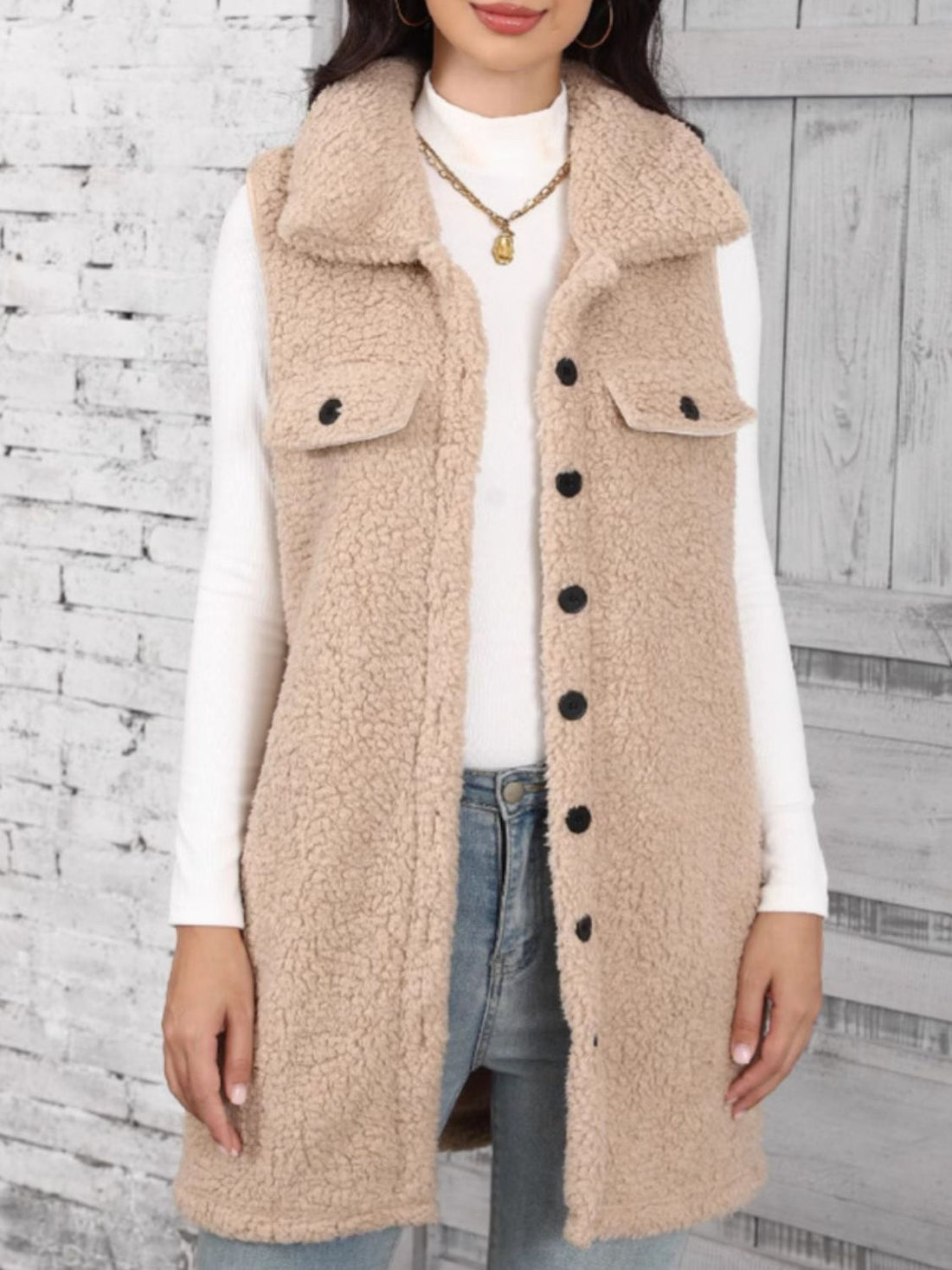 Aura Stylo - Button Up Teddy Vest Coat