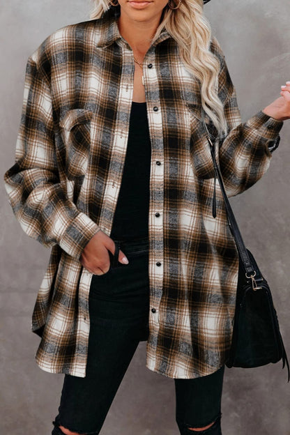 Aura Stylo - Full Size Plaid Collared Neck Long Sleeve Shirt