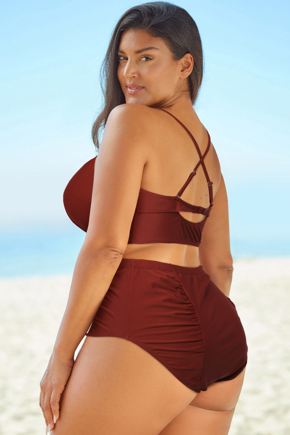 Aura Stylo - Full Size Halter Neck Crisscross Ruched Two-Piece Swimsuit