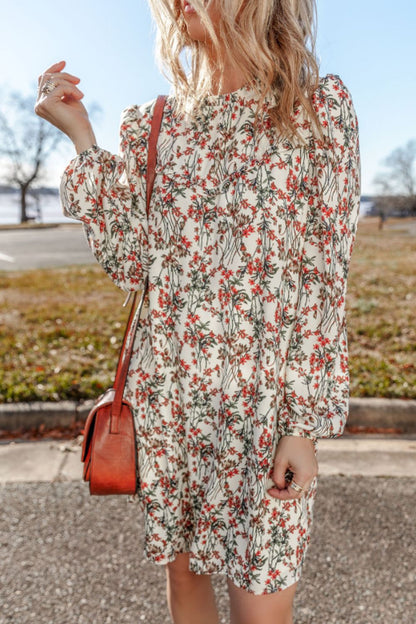 Aura Stylo - Floral Round Neck Long Sleeve Dress