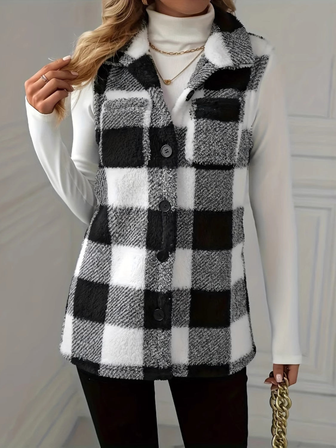 Aura Stylo - Plaid Button Up Vest Coat