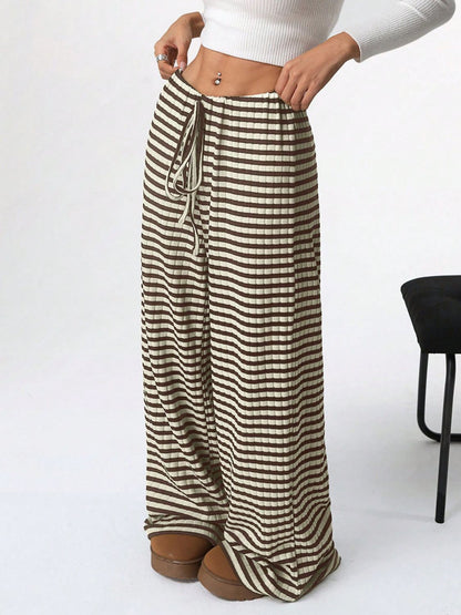 Aura Stylo - Tied Striped Wide Leg Pants