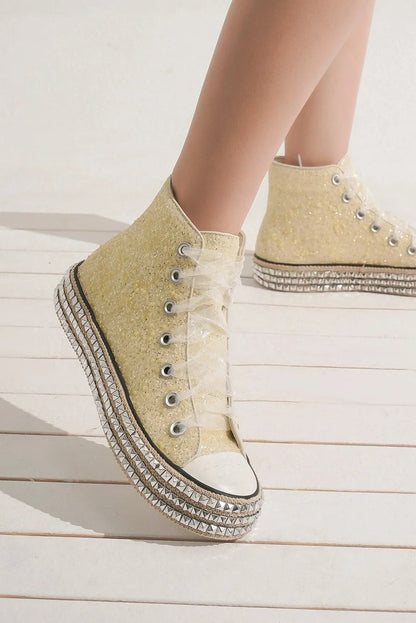 Aura Stylo - Beast Fashion Glitter Lace-Up Studded Platform Sneakers