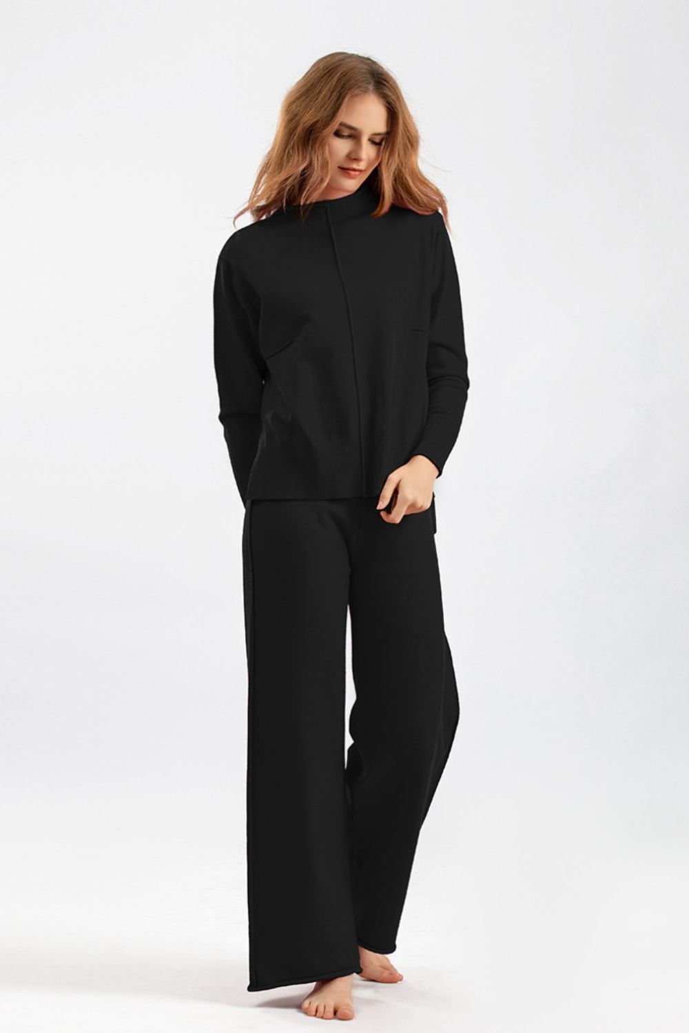 Aura Stylo - Basic Bae Mock Neck Long Sleeve Top and Pants Sweater Set