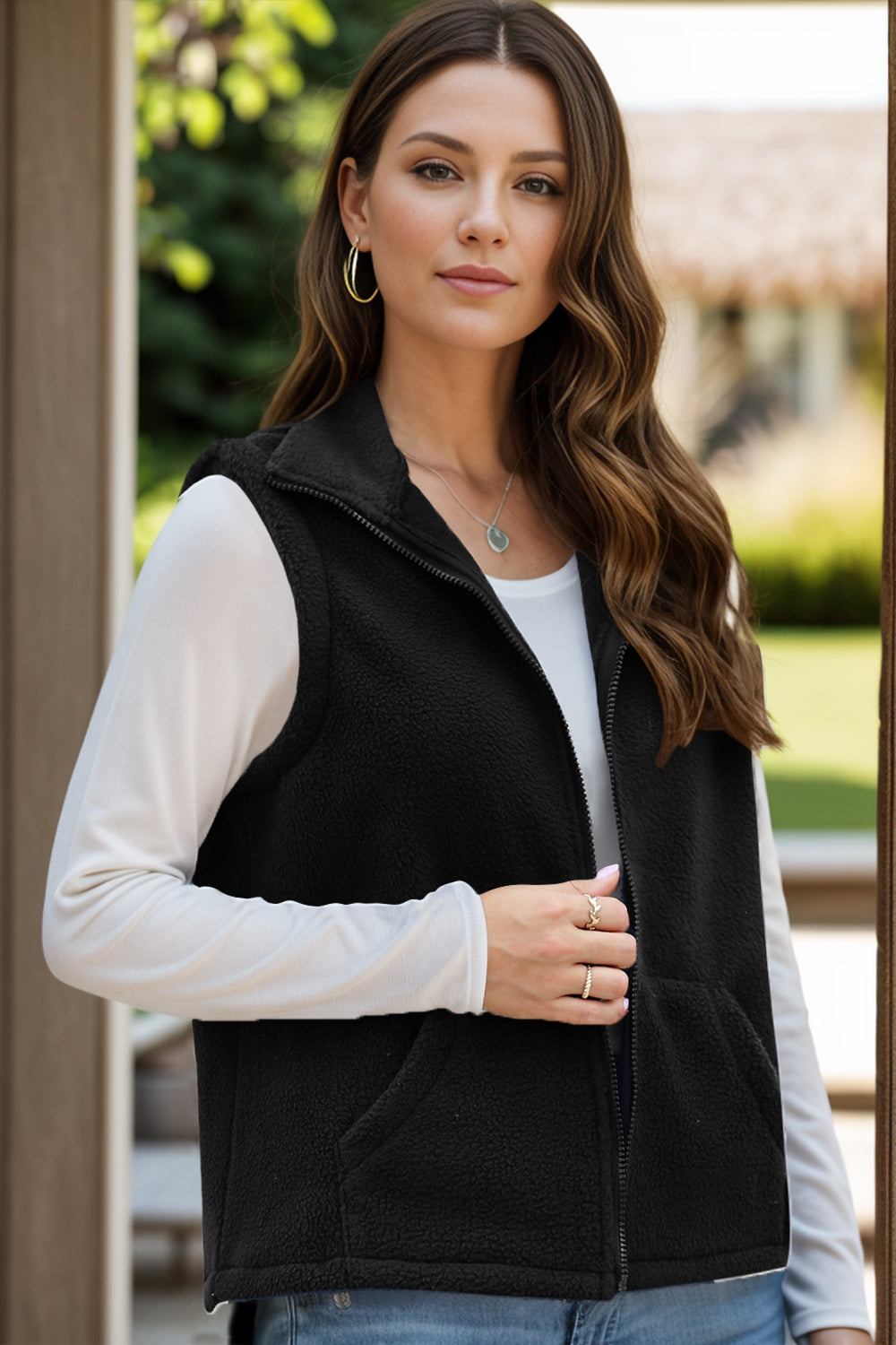 Aura Stylo - Zip Up Vest Coat with Pockets