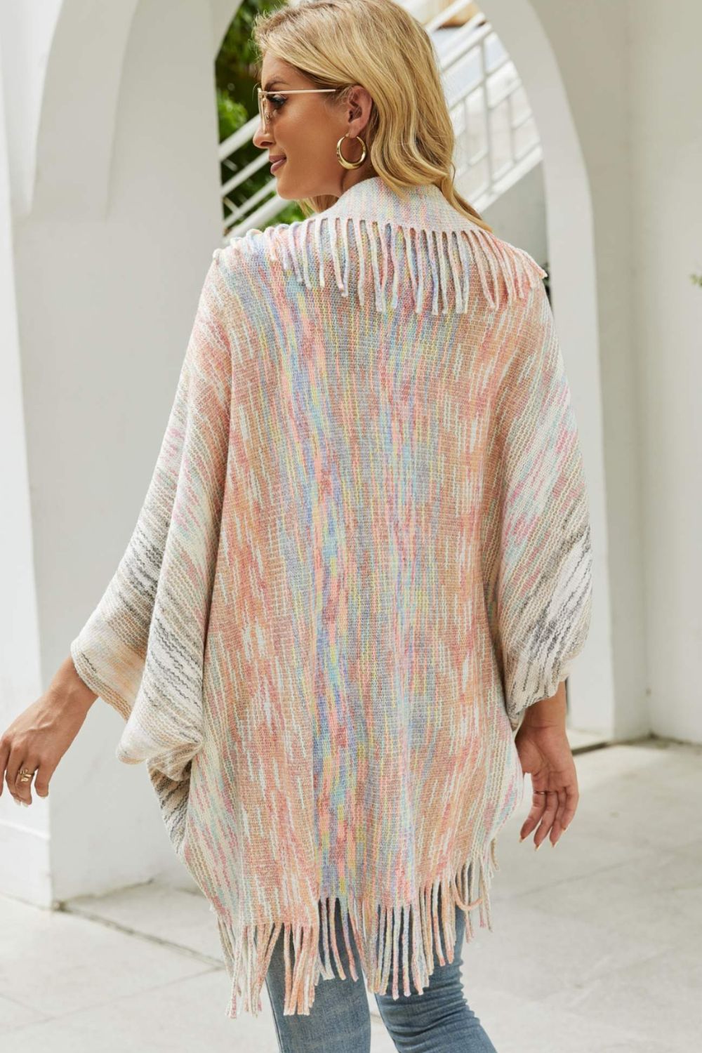 Aura Stylo - Multicolored Fringe Trim Poncho