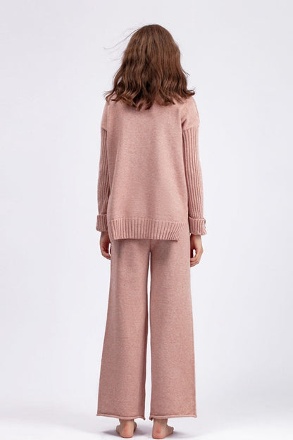 Aura Stylo - Basic Bae High- Low Turtleneck Long Sleeve Top and Pants Sweater Set