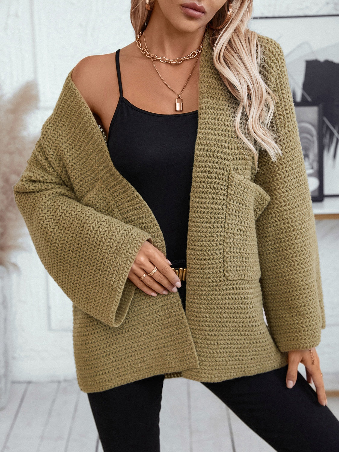 Aura Stylo - Open Front Long Sleeve Cardigan