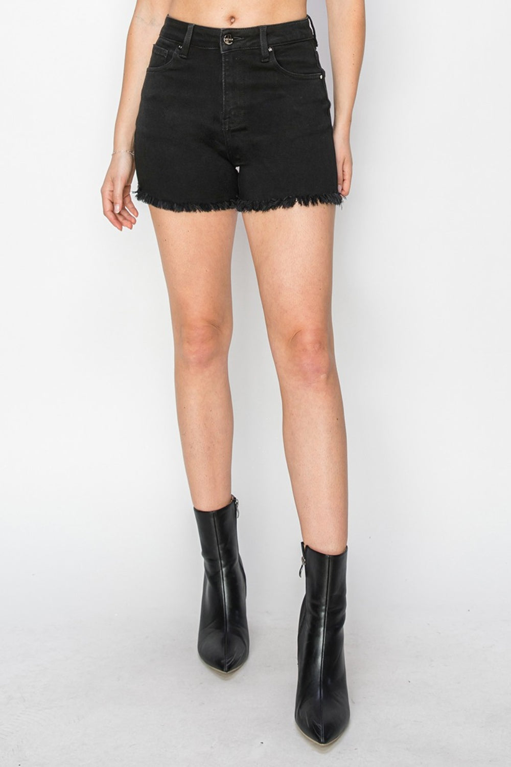 RISEN Full Size High Waist Raw Hem Denim Shorts