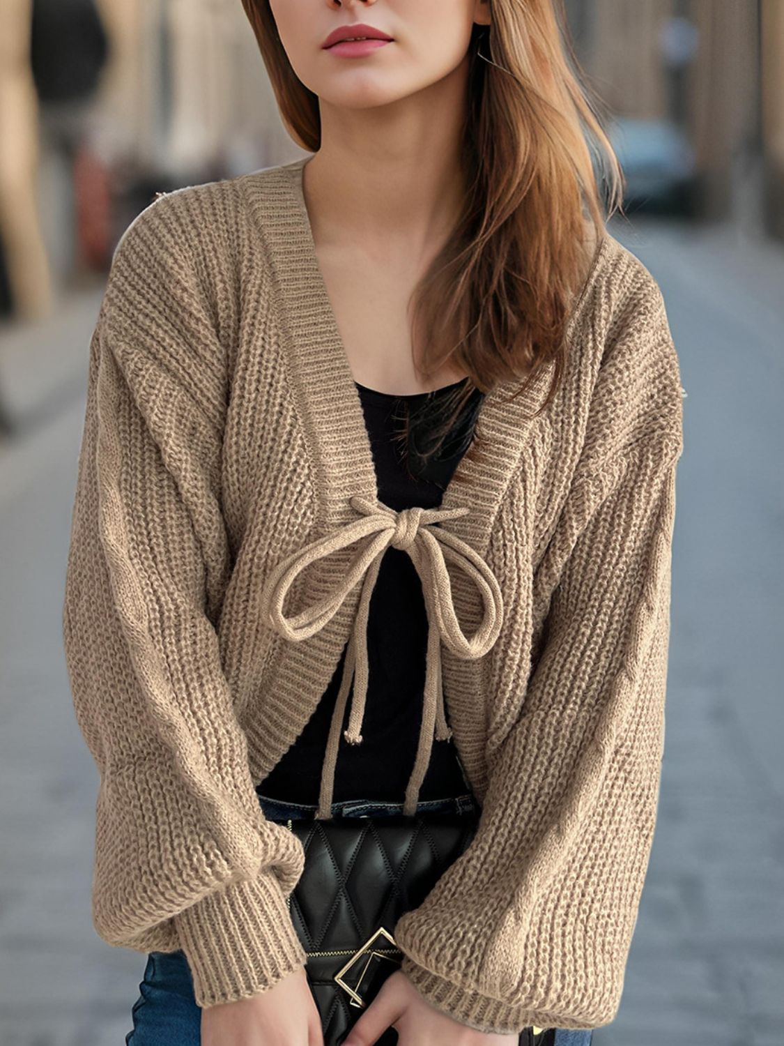 Tied Dropped Shoulder Long Sleeve Cardigan