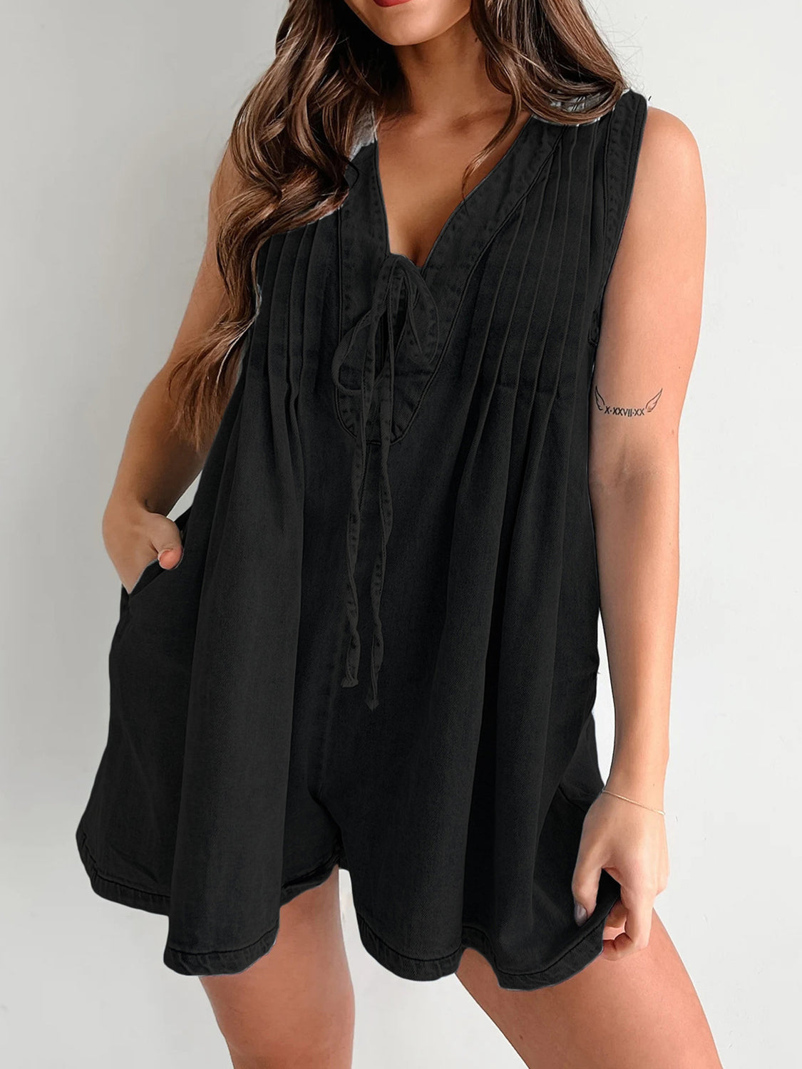 Stylish Tied Romper with Pockets