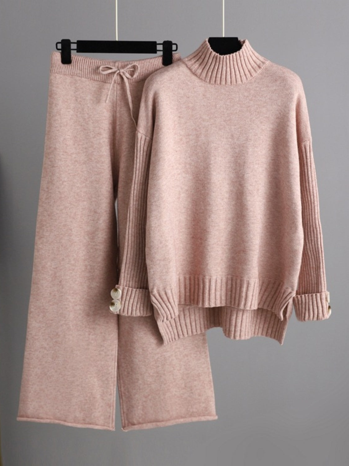 Aura Stylo - Basic Bae High- Low Turtleneck Long Sleeve Top and Pants Sweater Set