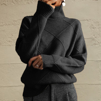  Geometric Turtleneck Long Sleeve Sweater