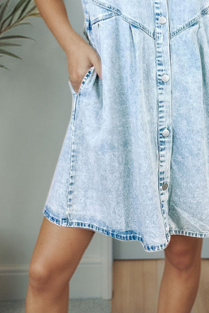 Aura Stylo - Button Up Flounce Sleeve Denim Dress