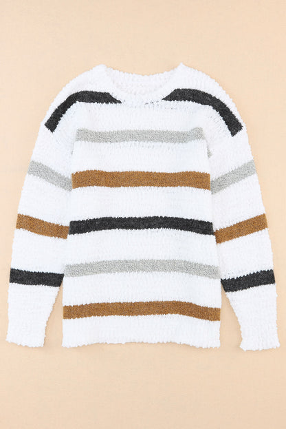 Aura Stylo - Striped Round Neck Dropped Shoulder Sweater